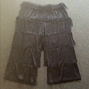 Plus size black Eloquii tiered fringe trousers